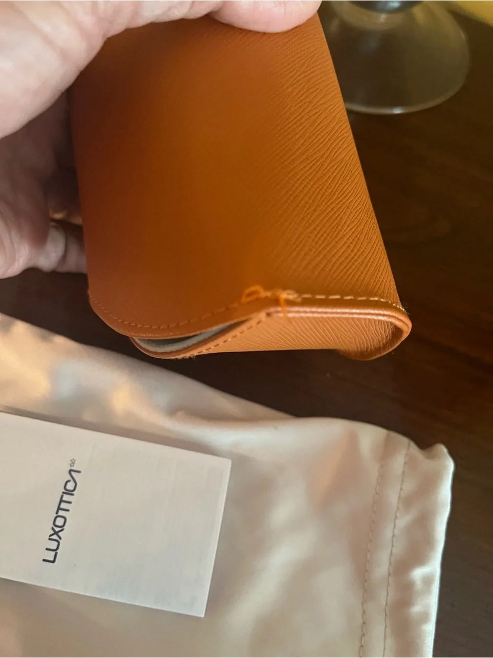 Tory Burch Burnt Orange Faux Leather Sunglasses Case with GoldtoneLogo Medallion
